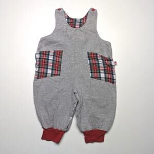 Vintage Jumpsuit Boys Size 18-24m Gray Red Plaid Romper
